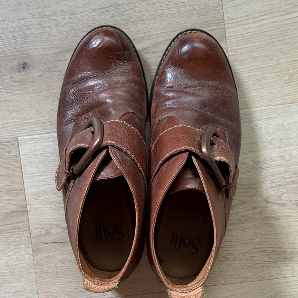 Sofft brand-Brown Leather Monk Strap boot Womens